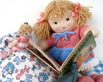 Lulu and tiny doll - 12" (30cm), doll knitting pattern, DK yarn - 2 straight needles, instant download