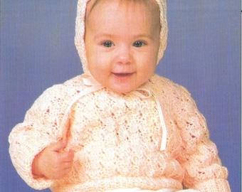 Suéter vintage de crochet con capucha y cremallera en la espalda para bebé (PDF)