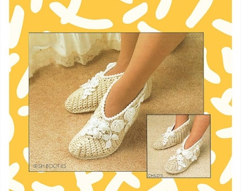 Women's and Girl's Slippers Irish Booties Crochet Pattern Vintage Crochet Ladies Slippers PDF Download