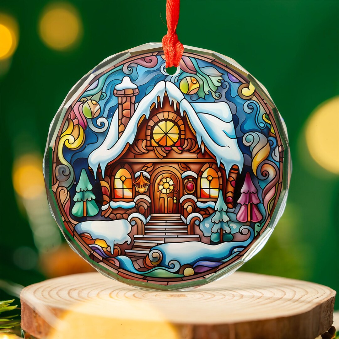 Gingerbread House Christmas Ornament Stained Glass Acrylic Holiday