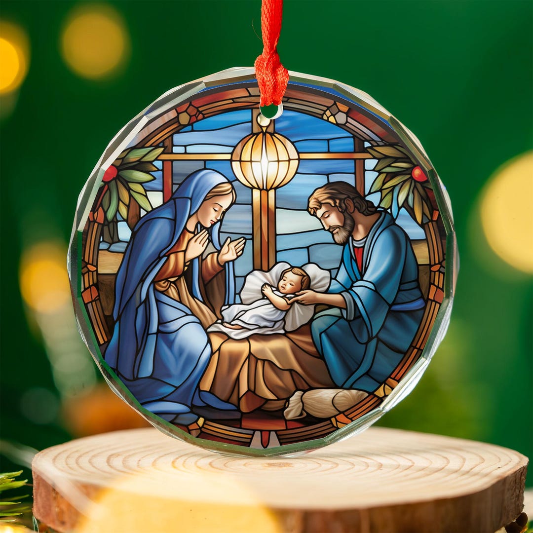 Holy Family Nativity Ornament | Stained Glass Christmas Tree Décor ...