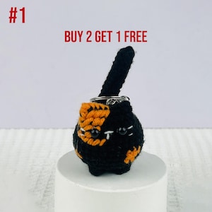 Crochet Funny Cat Keychain, Handmade Mini Crochet Amigurumi Cat Keychain, Cute Animal Keyring, Crochet Cat, Funny Cat Gifts, Buy 2 Get 1