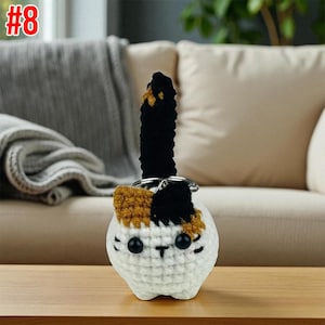 Crochet Calico Cat Keychain: Handmade Amigurumi Plush Bag Charm