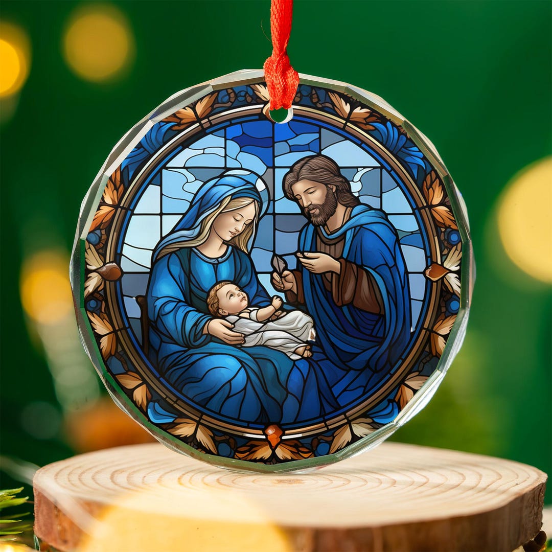 Holy Family Ornament | Stained Glass Nativity Christmas Tree Decoration ...