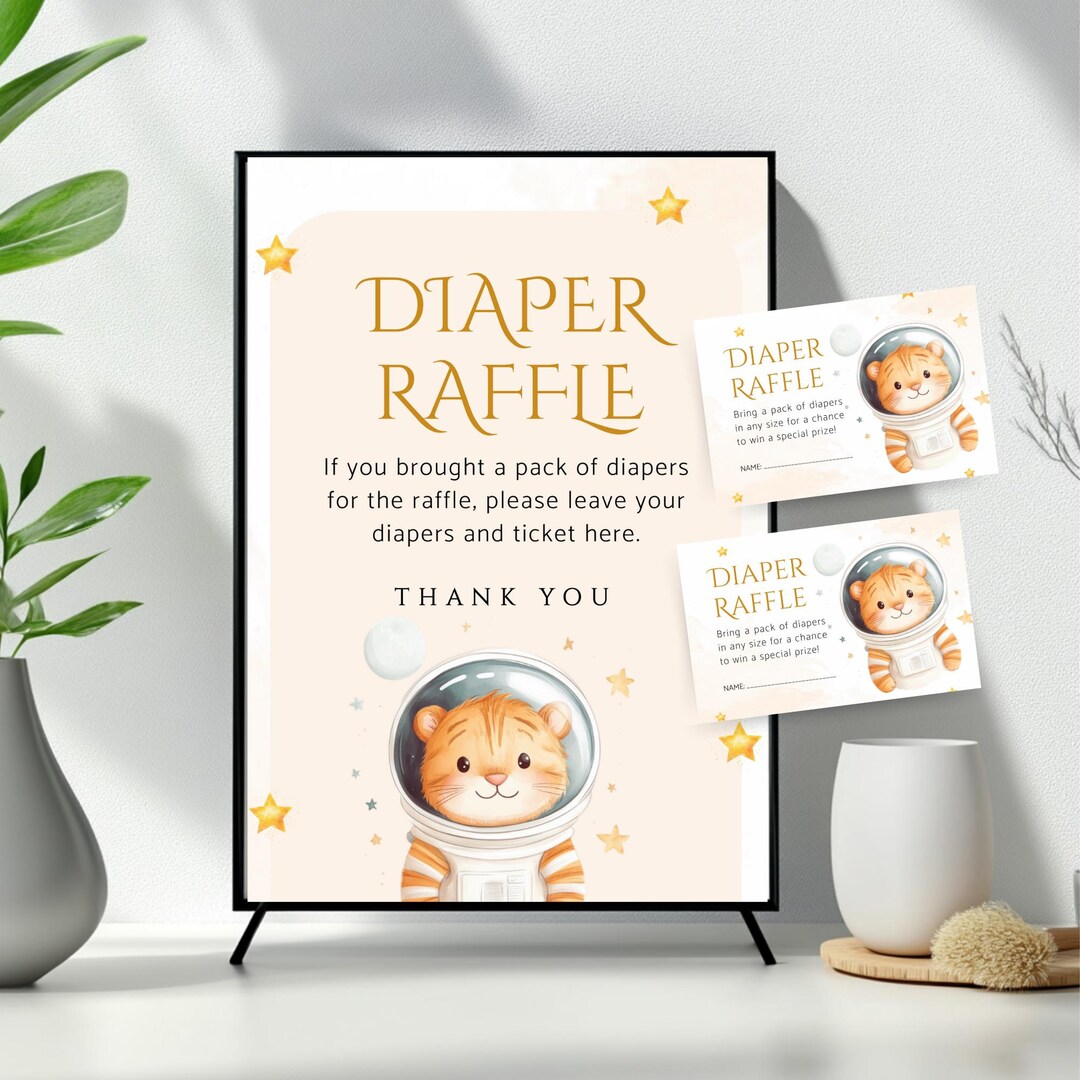 Space Tiger Diaper Raffle Sign and Cards, Baby Shower Game Printable ...