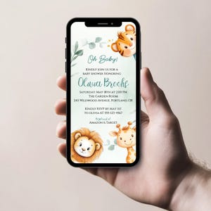 Safari Baby Shower Digital Invitation | Jungle Animals Evite | Editable Baby Shower Template | Instant Download | Printable Invite
