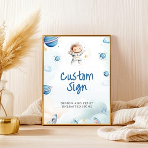Space Theme Custom Table Sign | Space Baby Shower Decor | Editable Astronaut Table Sign | Baby Shower Sign | Instant Download | DIY Sign
