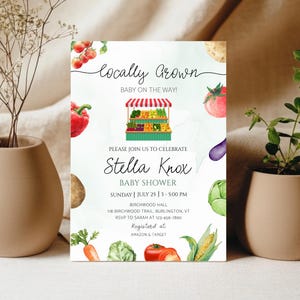 Locally Grown Baby Shower Invitation, Farmers Market Veggie Invite For Girl, Editable Baby Sprinkle Template, Printable Download, BKS18