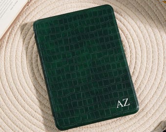 Croc-Embossed Vegan Leather Kindle Case, Custom Monogram Kindle Paperwhite 12th 7' Cover, Kobo Clara BW 6' Case, Gift for her