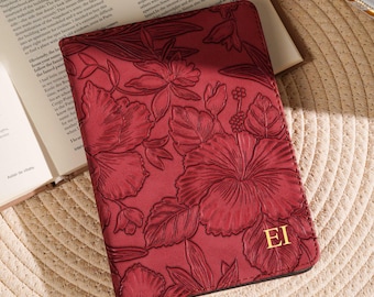 Personalized Embossed Floral Kindle Case, Custom Initials Kindle Paperwhite Cover, Gift for Book Lover