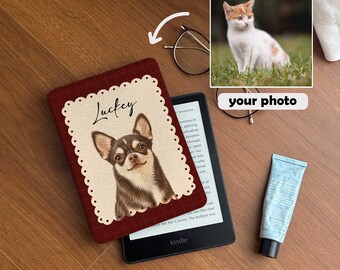 Custom Pet Portrait Kindle Case, Personalized Kindle Cover from Photo, Custom Dog Cat Kindle Paperwhite Case, Pet Lover Gift
