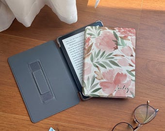 Capa floral para Kindle Paperwhite 12ª geração: parte traseira magnética/transparente, ativação/repouso automáticos