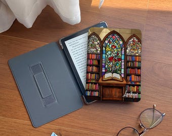 Library Bookshelf Kindle Paperwhite Cover: Magnetic Reader Case with Strap
