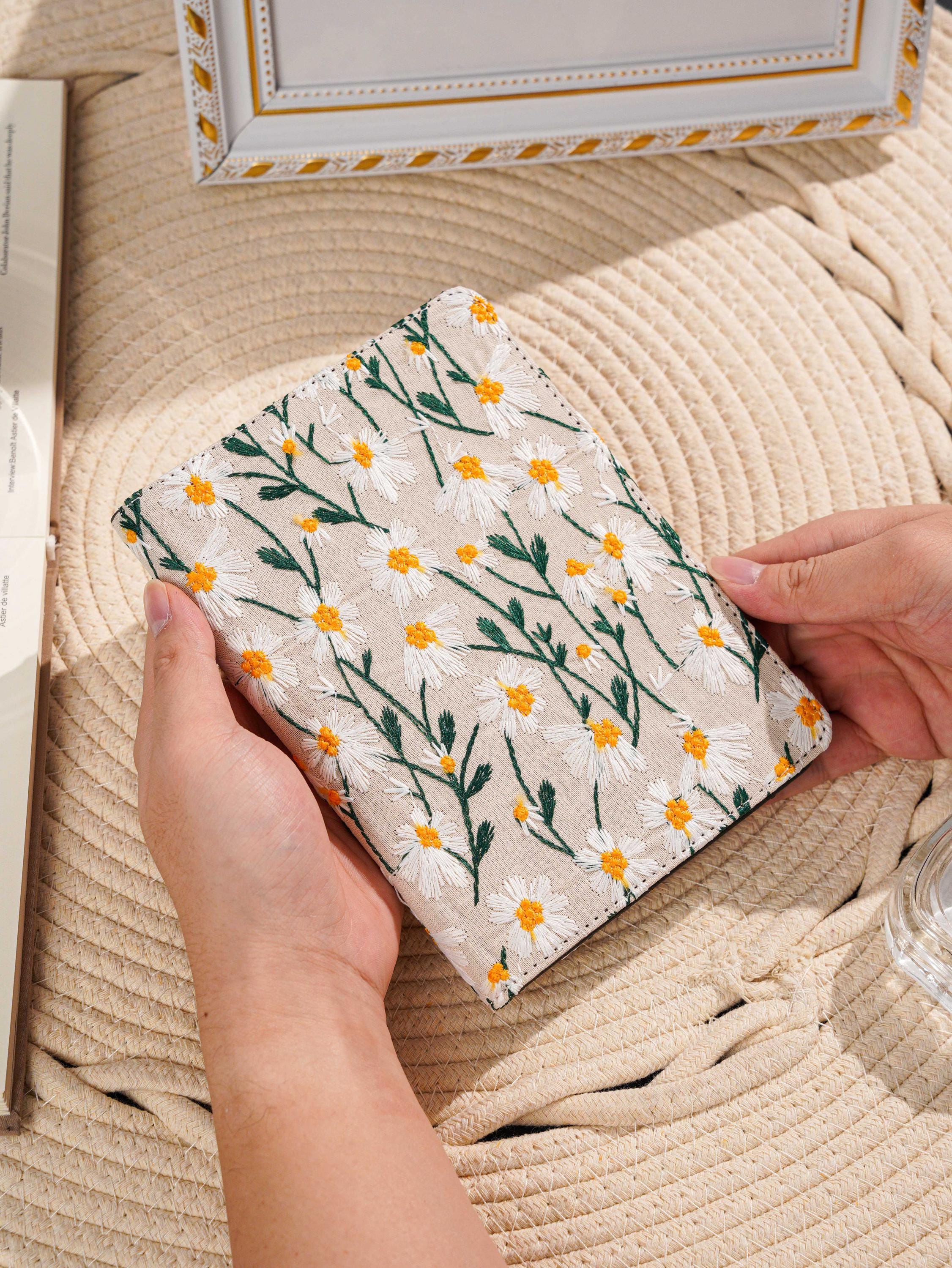 Hand Embroidered Blue Daisy Leather Kindle Case, Kindle Paperwhite 12th ...