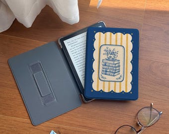 Personalized Kindle Case, Book Lover Kindle Cover, Floral Teacup and Books Design, Kindle Paperwhite Case, Reader Gift