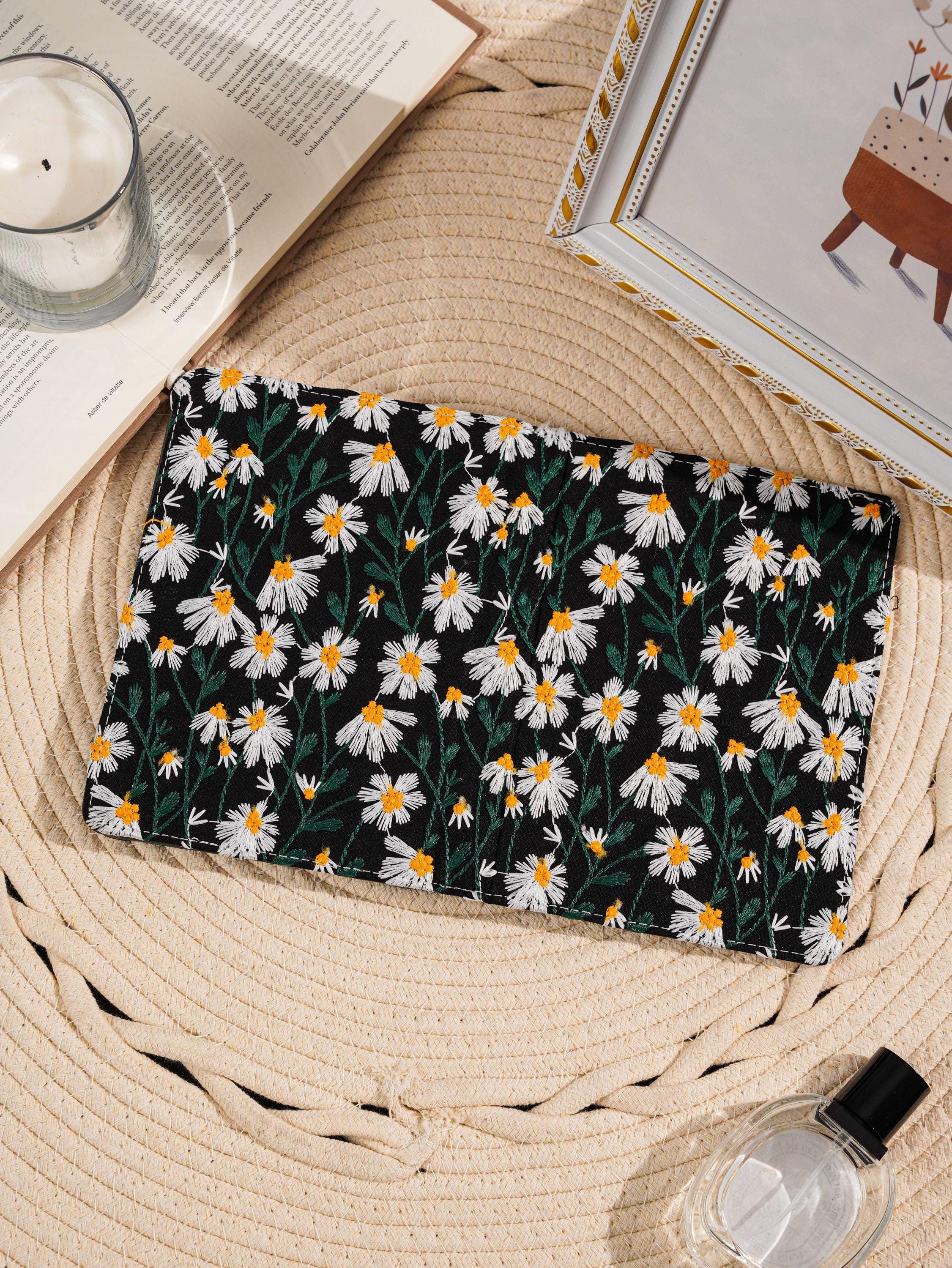 Hand Embroidered Blue Daisy Leather Kindle Case, Kindle Paperwhite 12th ...