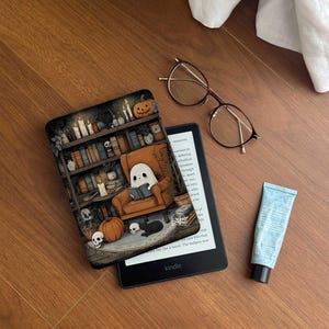Ghost Kindle Paperwhite 12th Gen Case: Magnetic/Clear Back with Strap