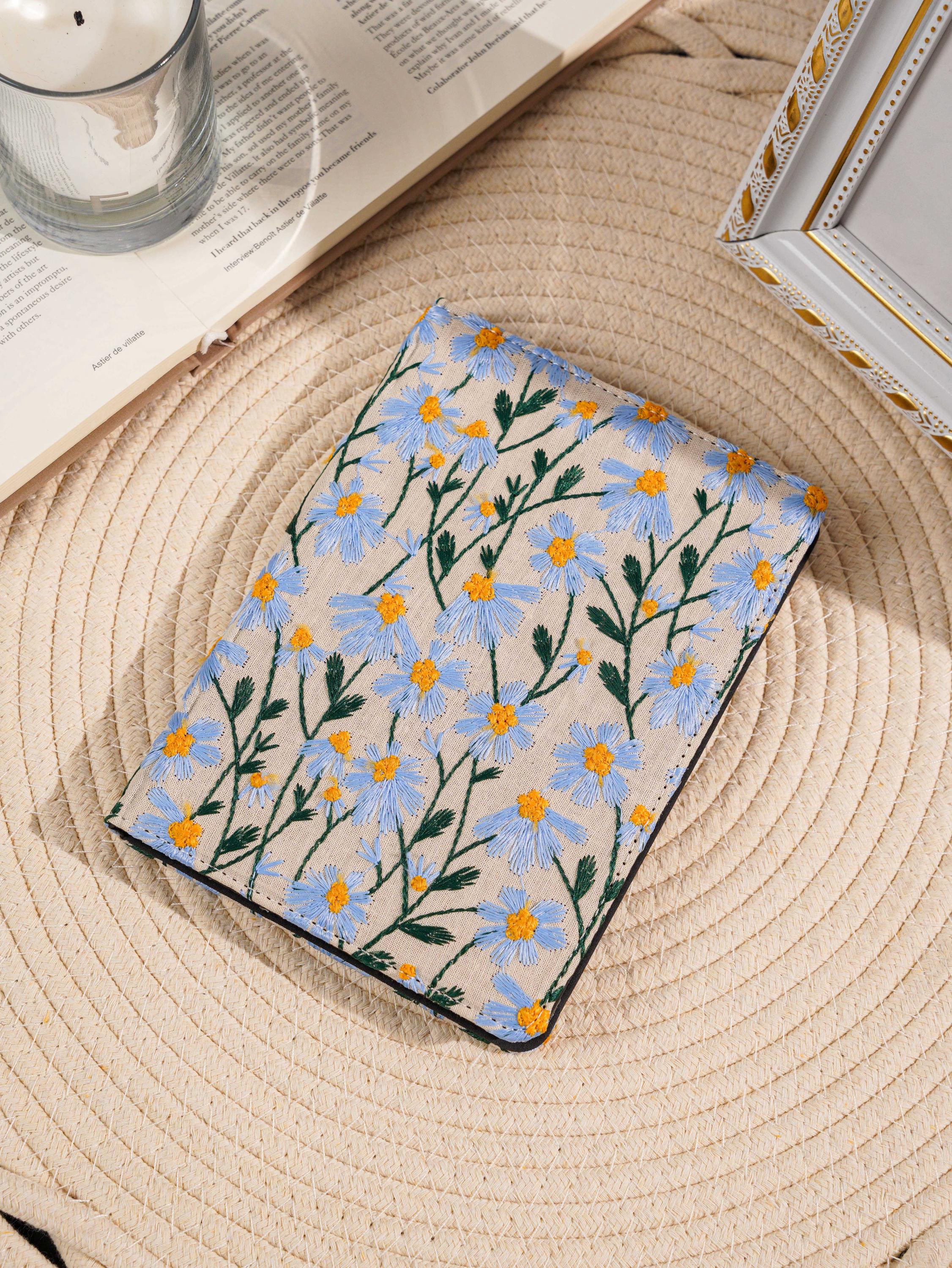 Hand Embroidered Blue Daisy Leather Kindle Case, Kindle Paperwhite 12th ...