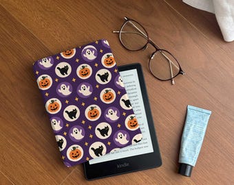 Halloween Kindle Case, Cute Purple E Reader Sleeve, Ghost Pumpkin Book Lover Gift, Cozy Reader Gift, Kindle Cover, Fall Reading Accessory
