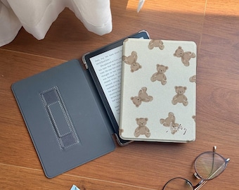 Capa para Kindle Paperwhite com estampa de ursinho de pelúcia: parte traseira magnética/transparente, ativação/repouso automáticos