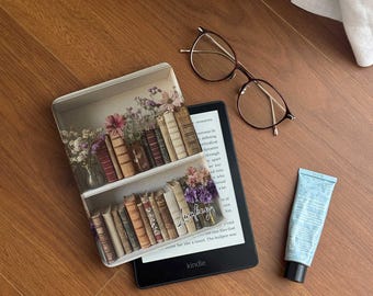 Bookish Kindle Paperwhite Cover: Floral Bookshelf Design, Magnetic Back