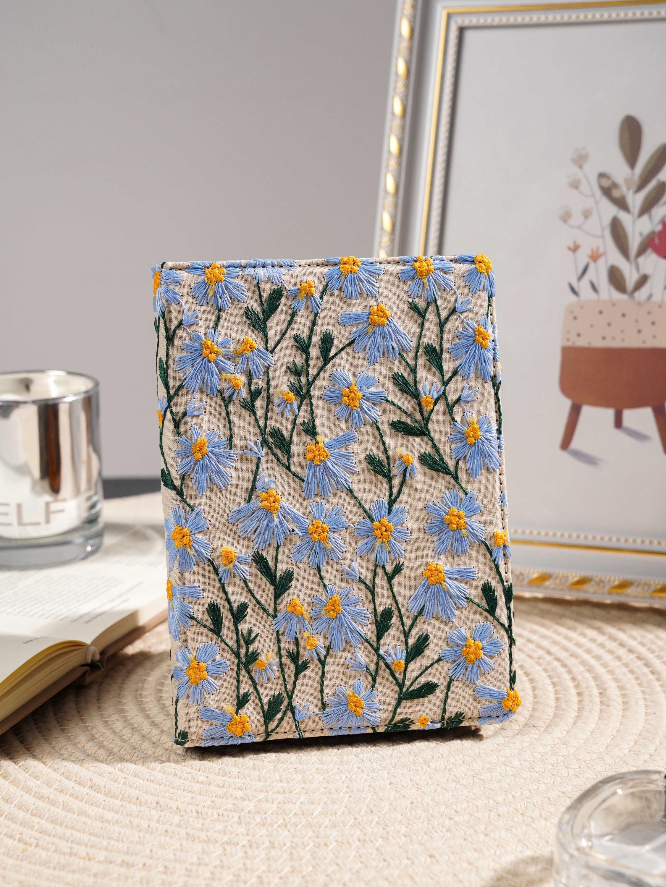 Hand Embroidered Blue Daisy Leather Kindle Case, Kindle Paperwhite 12th ...