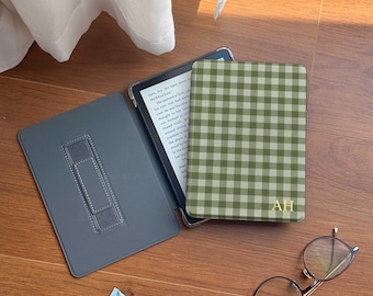 Simple Gingham Detachable Magnetic Kindle Case with Strap Kindle Paperwhite 12th 7'' Cover Kobo Clara BW Case Auto Wake/Sleep Gift for her