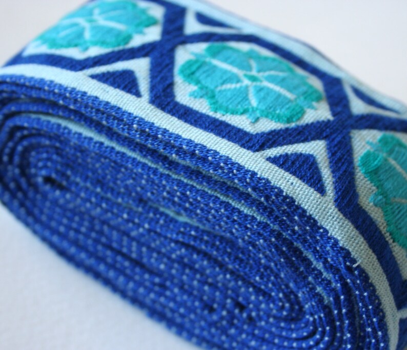 Wide Geometric Vintage Upholstery Trim Blue Turquoise Etsy