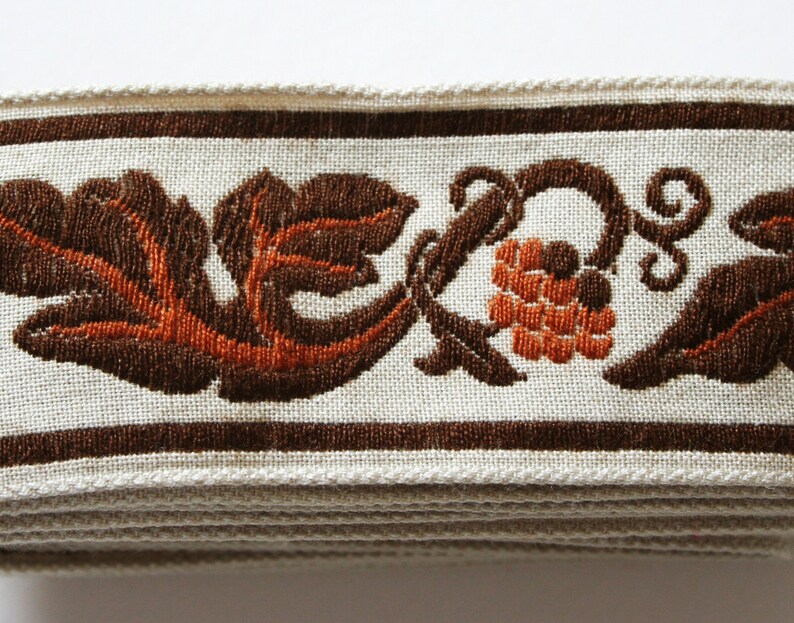 Vintage Upholstery Ribbon Trim Brown and Cream Leaf and Berry Etsy