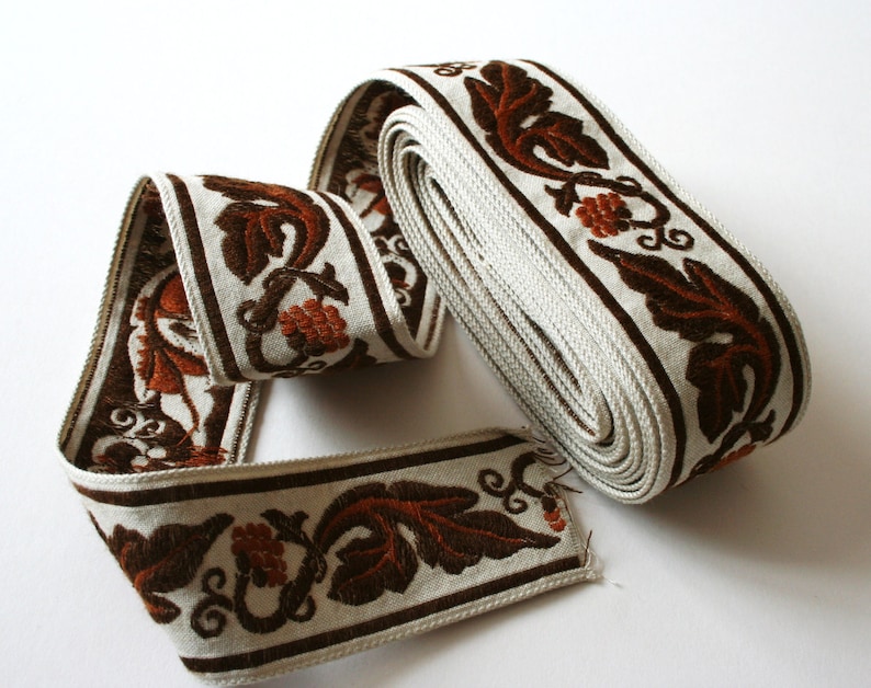 Vintage Upholstery Ribbon Trim Brown and Cream Leaf and Berry Etsy