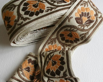 WIDE Vintage Trim Brown Orange Floral and Vine Motif 4 Meters