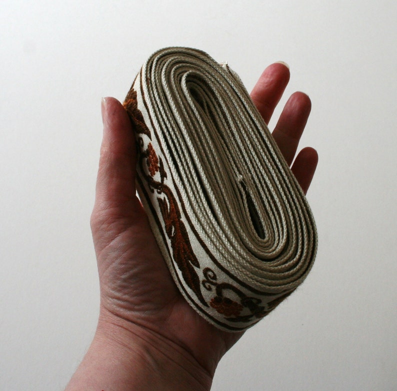 Vintage Upholstery Ribbon Trim Brown and Cream Leaf and Berry Etsy