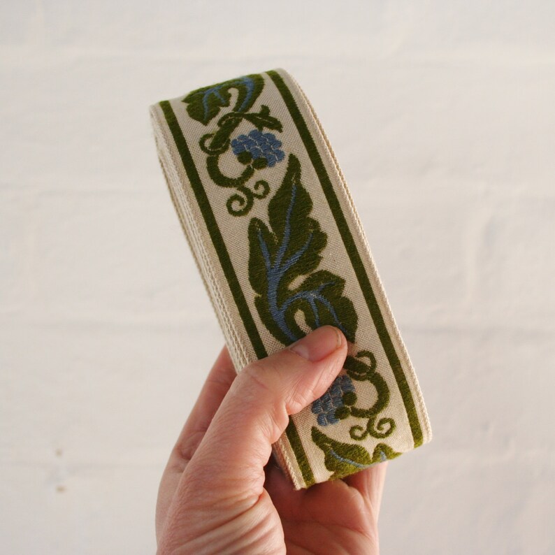 Vintage Upholstery Trim Blue and Green Leaf Berry Motif 4m Etsy