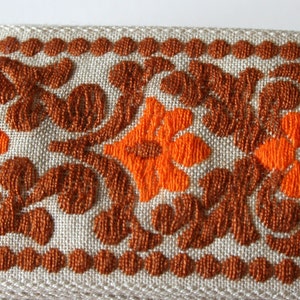 Wider version Orange Brown Vintage Upholstery Ribbon Trim Floral Scroll Design image 4