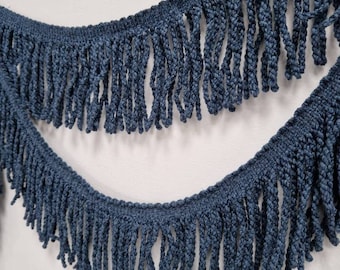 Vintage Fringe 2m  Chenille Finish Dark Blue Long Fringing Upholstery Fringe Trim Cushions Coats