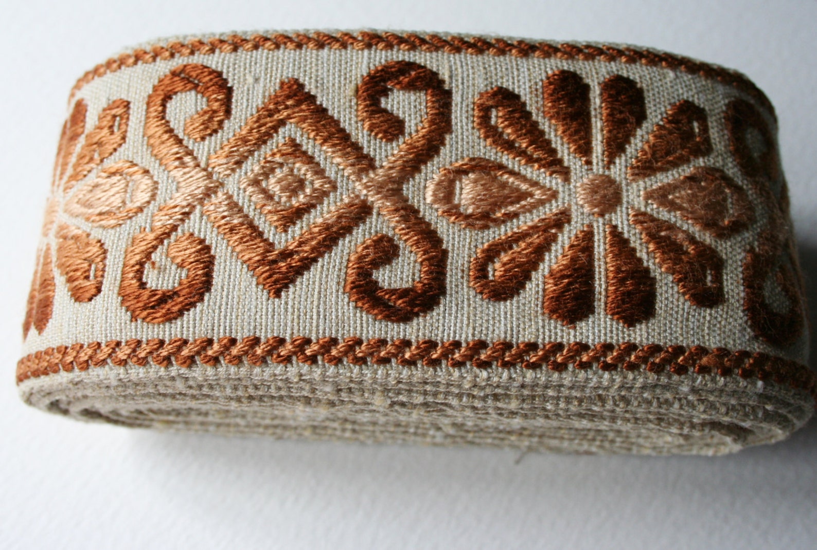 Wide Vintage Upholstery Trim Floral Brown and Cream Ombre Etsy