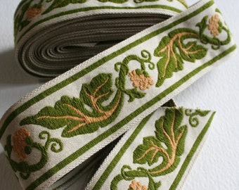 Vintage Upholstery Ribbon Trim Flower and Leaf Scroll Design 4 Meters Orange Green