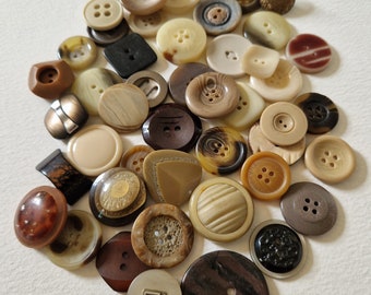 Vintage Button Collection 55 Pearly Cream Natural Brown Tones Plastic UK