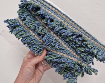 Vintage Blue Green and Cream Fringe Trim Fringing 5m Cushions Clothes Upholstery Trim Sewing Notions