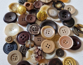 Vintage Button Collection 55 Brown Cream Tones Plastic Mixed sizes UK