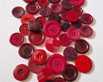 Vintage Button Collection 55 Dark Red Burgundy Tones Plastic  UK