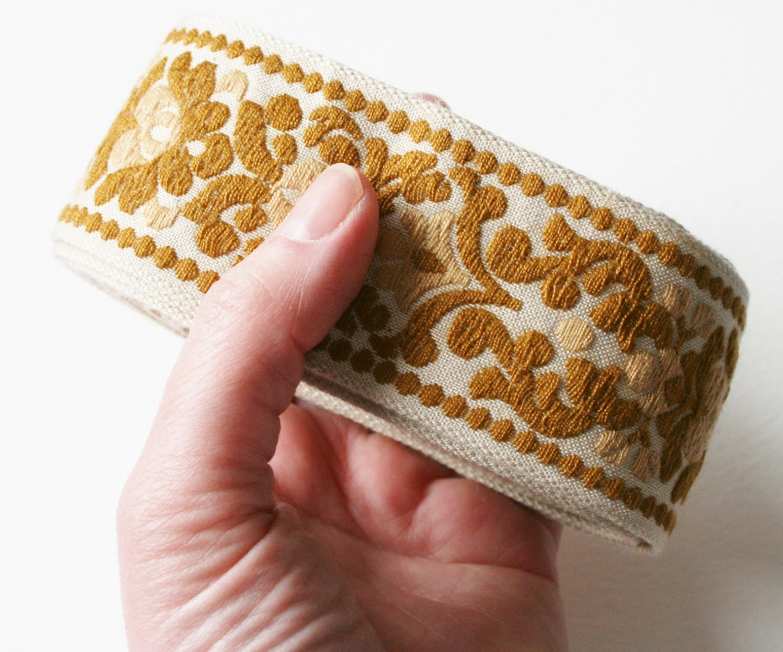 Vintage Upholstery Trim Floral Leaf Repeat Design Cream and Etsy