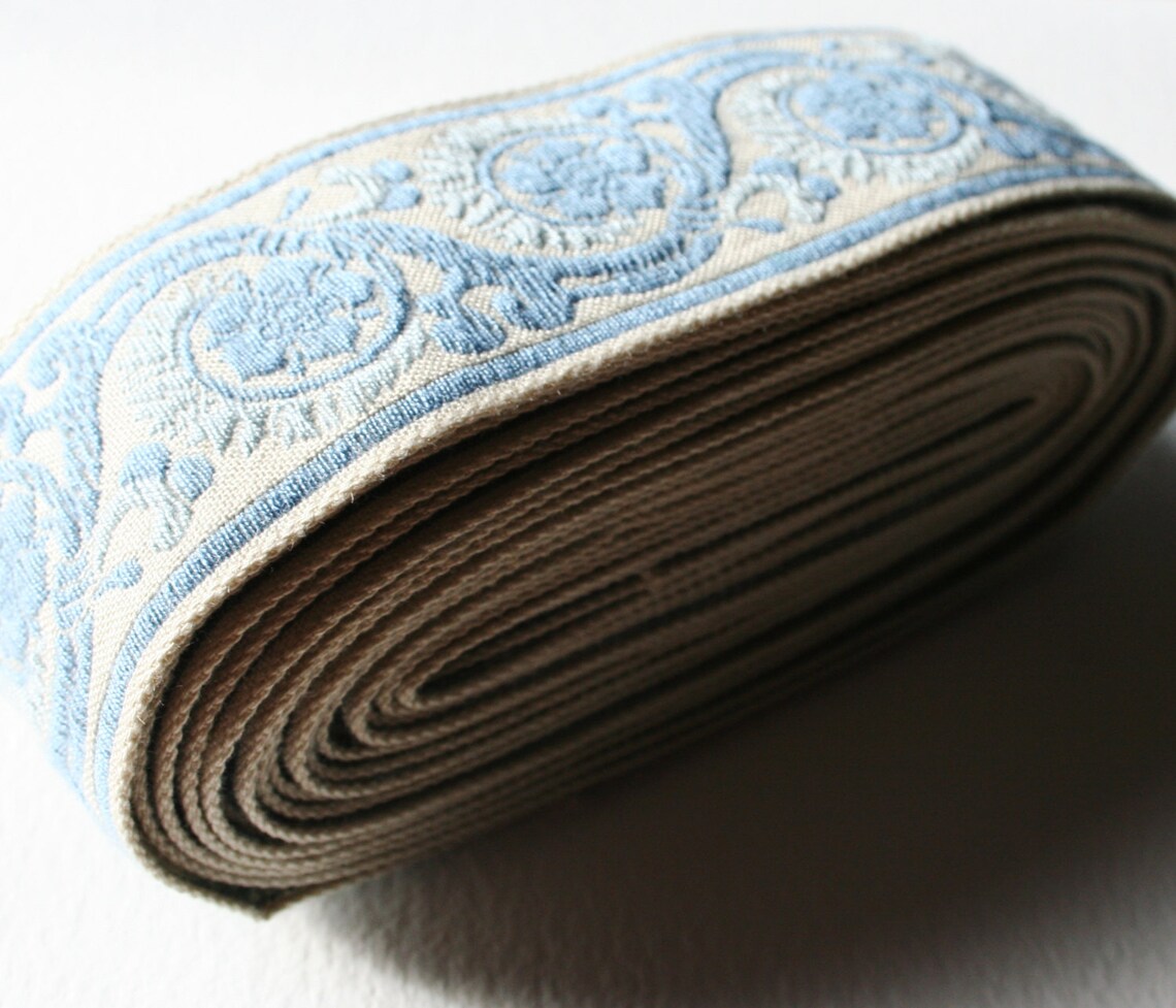 Vintage Upholstery Trim 2 Tone Blue Delft 4 Meters Floral Etsy