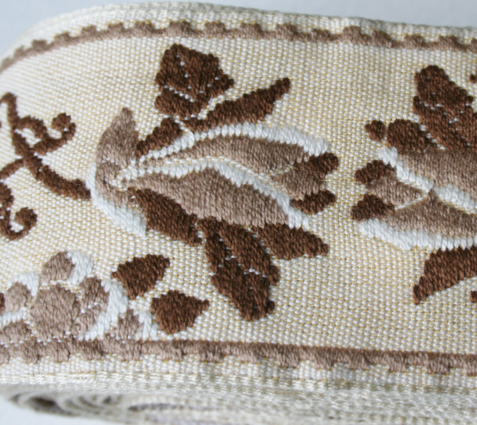 Vintage Upholstery Trim Brown and Cream Floral Design Etsy