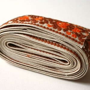 Wider version Orange Brown Vintage Upholstery Ribbon Trim Floral Scroll Design image 5