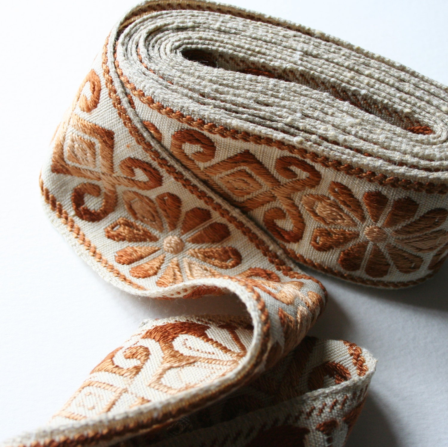 Wide Vintage Upholstery Trim Floral Brown and Cream Ombre Etsy