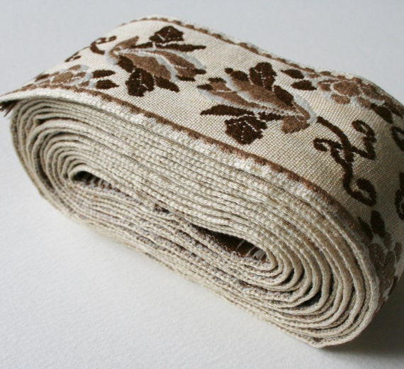 Vintage Upholstery Trim Brown and Cream Floral Design Etsy UK