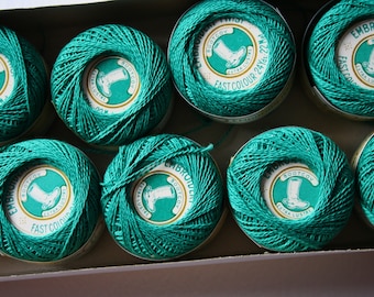 Vintage Box of 10 Balls of Emerald Green Thread for Embroidery EXTRA LUSTRE