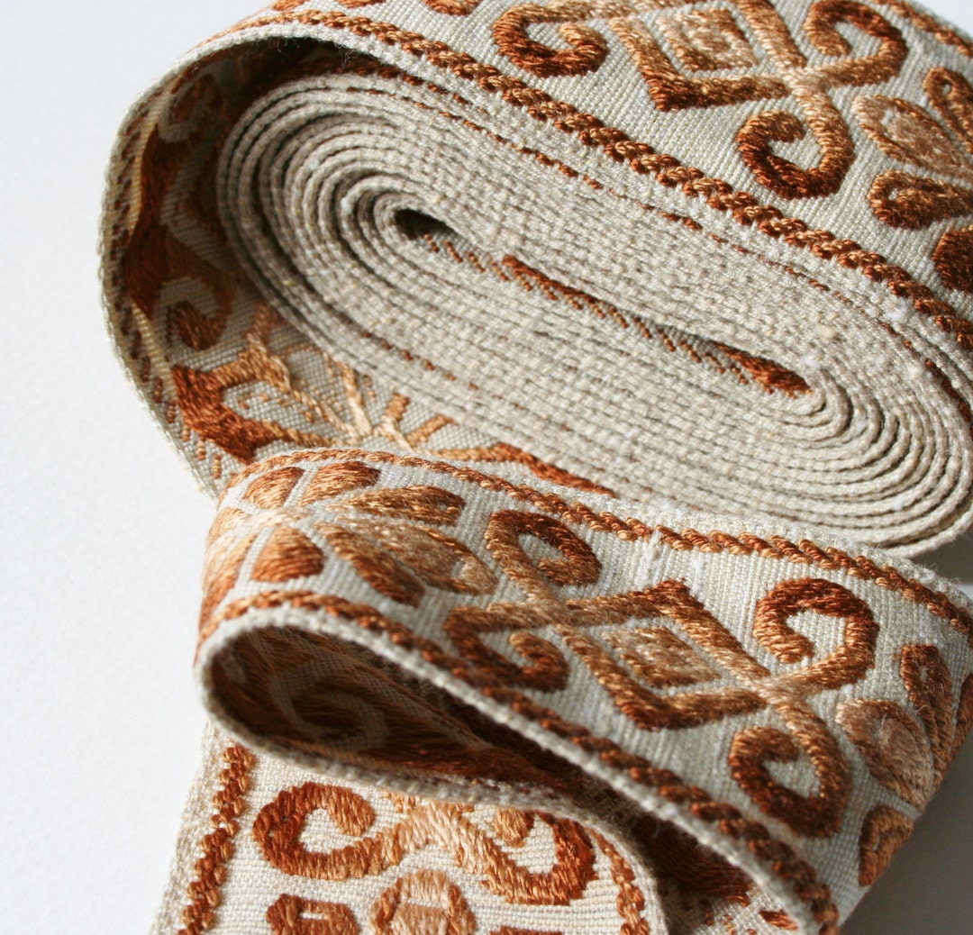Wide Vintage Upholstery Trim Floral Geometric Brown Bronze Etsy