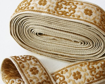 4 meters Vintage Woven Trim Cream Brown and Beige Floral Motif